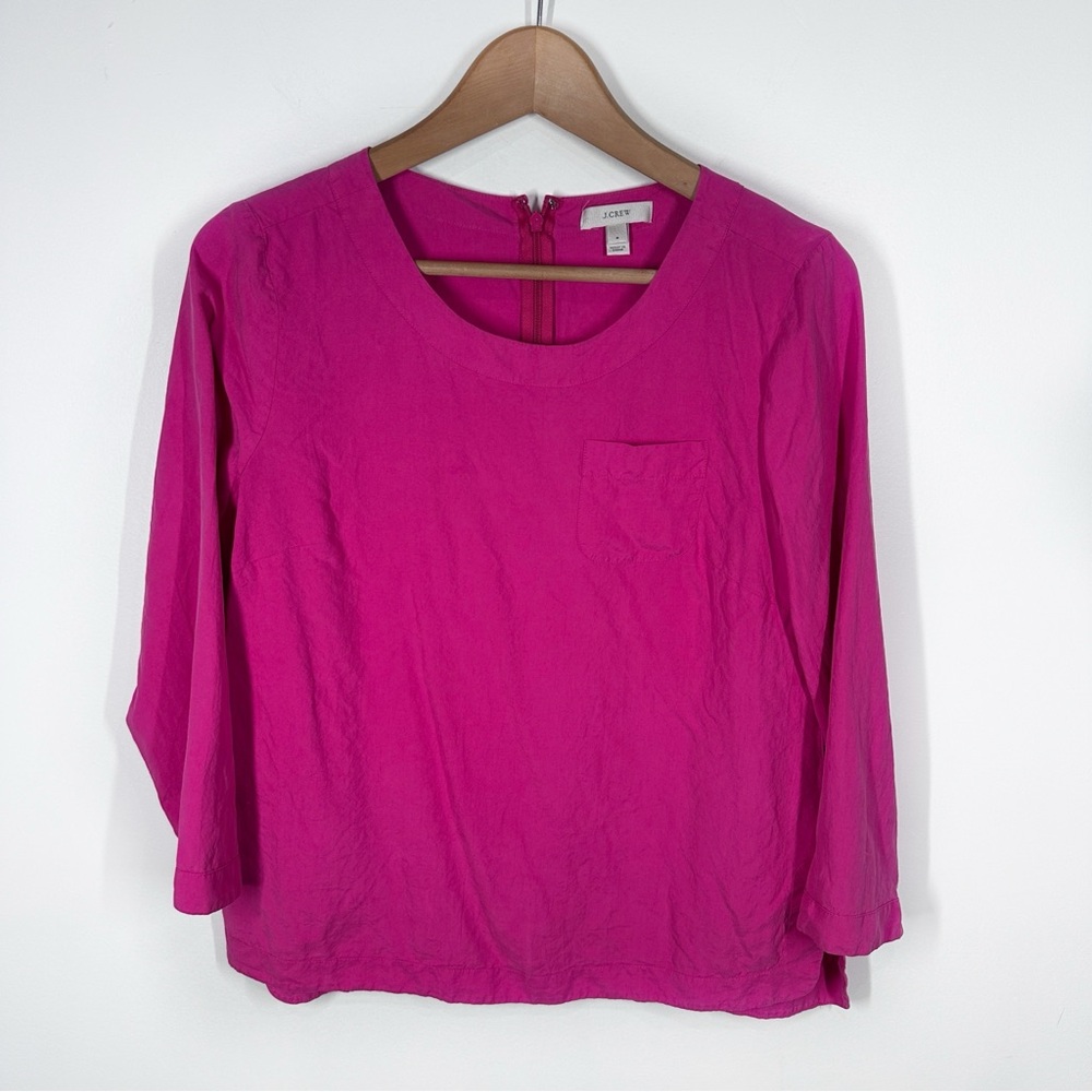 J. Crew Fuchsia Pink 100% Silk 3/4 Sleeve Blouse Size 6 Top Womens K8